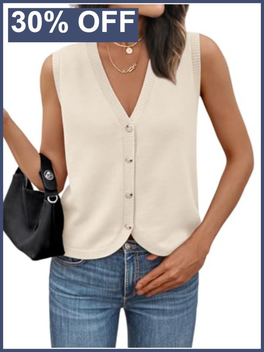 V Neck Button Down Sleeveless Knitted Fall Sweater Vest